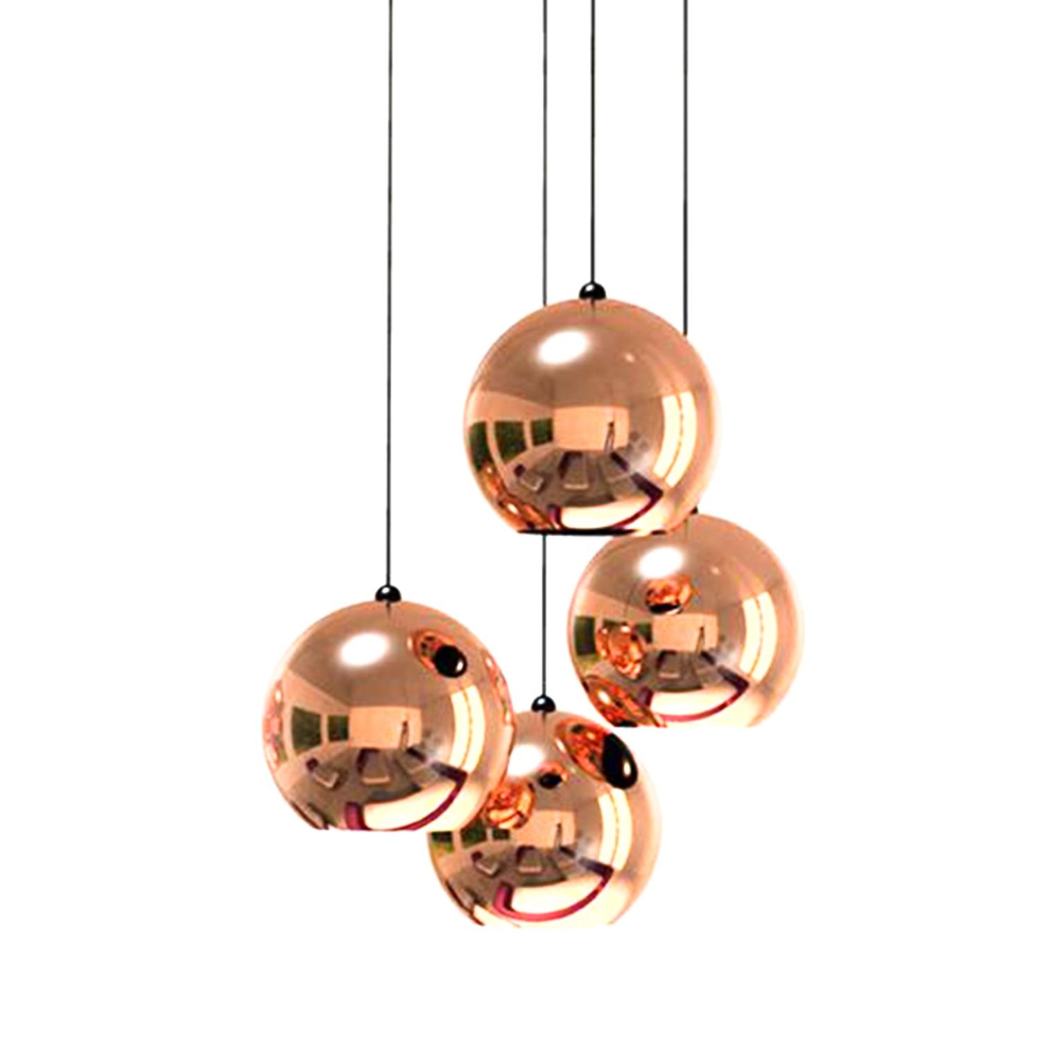 A SET OF FOUR COPPER PENDANT LIGHTS, DESIGNED BY TOM DIXON