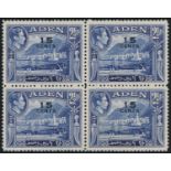 ADEN 1951 KGVI 15c. on 2Â½a. DEEP ULTRAMARINE