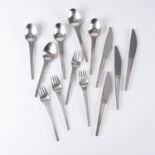 A SET OF GEORG JENSEN STAINLESS STEEL LIVING CUTLERY DESIGNED BY HENNING KOPPEL