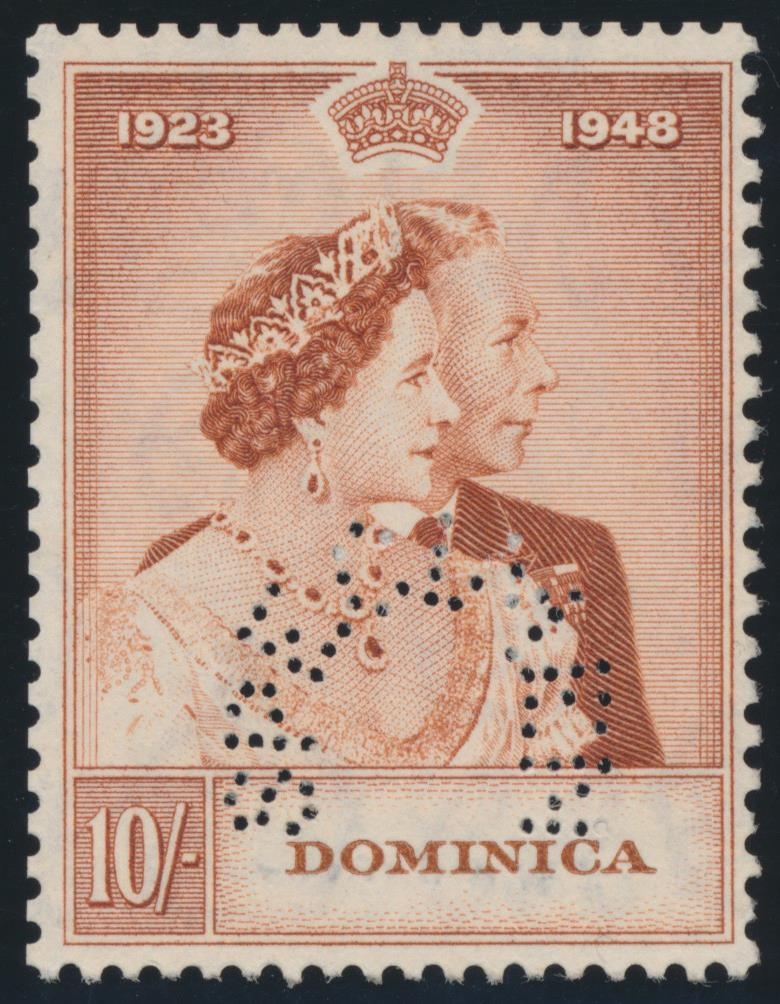 DOMINICA 1948 KGVI ROYAL SILVER WEDDING 10/- RED-BROWN