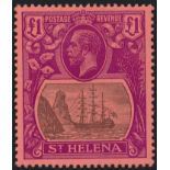 ST. HELENA 1922-1937 KGV Â£1 GREY &amp; PURPLE ON RED PAPER