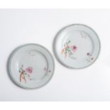 A PAIR OF CHINESE FAMILLE ROSE 'PEONY' PLATES, QIANLONG 1736 - 1795