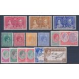 ST. KITTS-NEVIS 1937-1950 KGVI CORONATION &amp; DEFINITIVE SETS