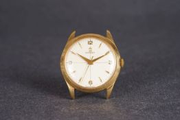 OVERSIZED 18CT OMEGA WRISTWATCH, circular quartered dial, gold dagger hour markers, Arabic 12, 3,