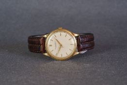 GENTLEMENS IWC SCHAFFHAUSEN 18CT GOLD WRISTWATCH, circular patina dial with gold pencil hour markers