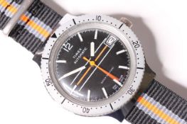TIMEX AUTOMATIC WRISTWATCH REF 46671-10878, black dial with orange line and second hand, stainless