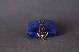 EDWARDIAN 9CT GOLD MULTI GEM-SET DROP NECKLACE W/ BOX, multi gem set drop necklace, set in 9ct gold,