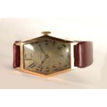 GENTLEMENS OMEGA OVERSIZE CIRCA 1920/30's WRISTWATCH, hexagonal aged dial with arabic numbers and an