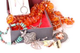 Mixed Lot of costume jewellery including silver and vintage pieces and amber