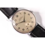 GENTLEMENS NEW OLD STOCK REDA SWISS WRISTWATCH CIRCA 1940s, circular silver dial with arabic