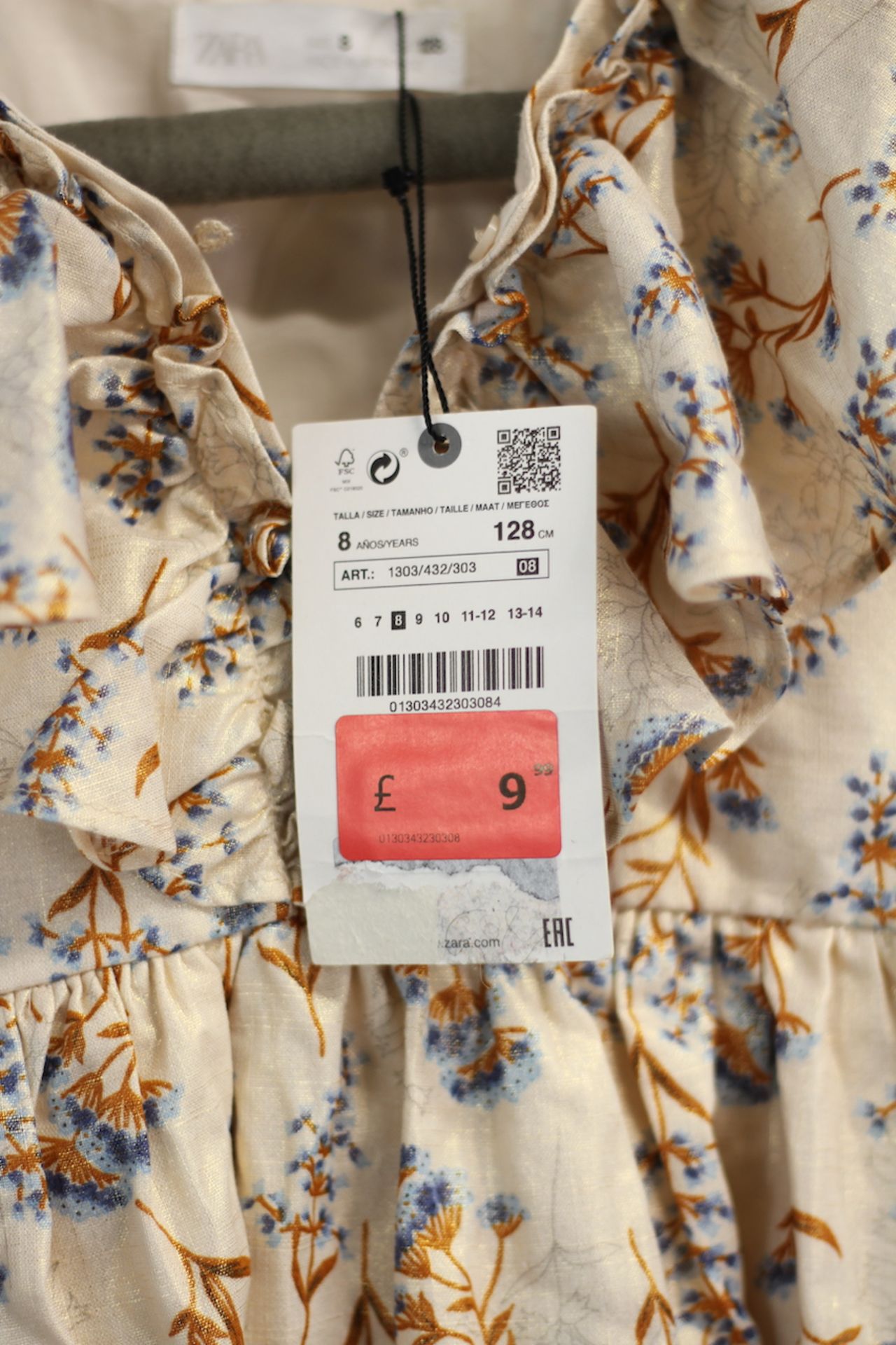 ZARA GIRLS BLOUSE FLORAL PATTERN NEW WITH LABELS, Colour : GOLD SHEEN MULTI, AGE: 8YRS, SIZE: - Image 2 of 2