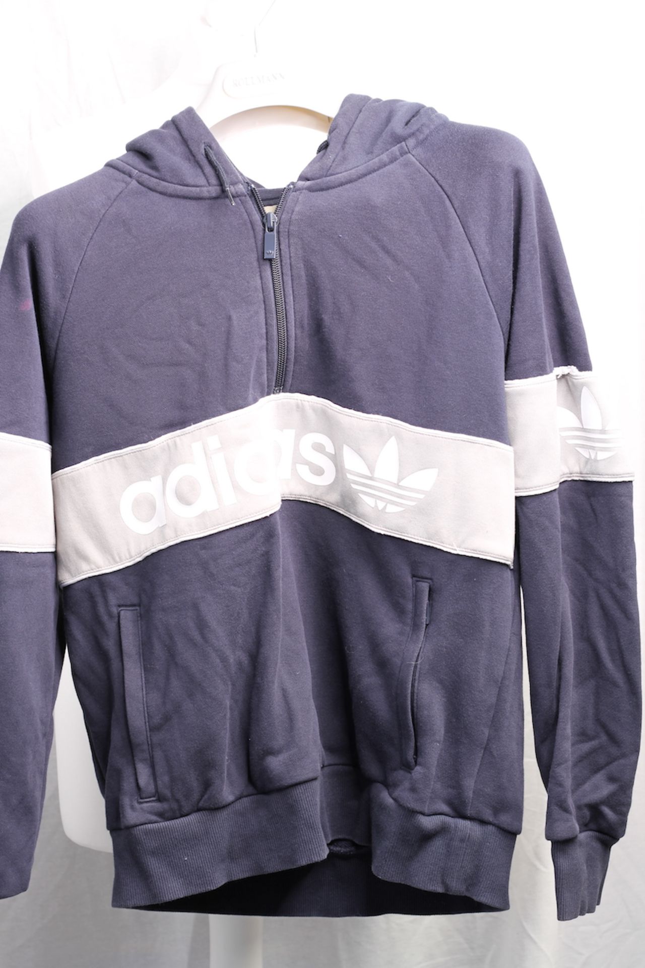 ADIDAS HOODY, Colour : NAVY BLUE AND GREY, AGE: UNKNOWN, SIZE: 8, CONDITION GRADE: OK * TO BE SOLD