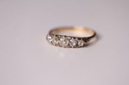 Old cut diamond five stone ring, graduating old cut diamonds , estimated total diamond weight 0.