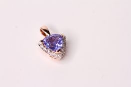 Natural Tanzanite & Diamond Pendant, set with 1 trilliant cut tanzanite 1.14ct, 18 round brilliant