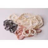 3x Freshwater Pearl necklaces, white, black and rose pearls, various lengths