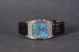 LADIES AQUA MASTER DIAMOND SET CHRONOGRAPH WRISTWATCH, tonneau blue two tone triple register dial