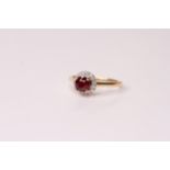 Natural Ruby & Diamond Ring, set with 1 round cut ruby 1.08ct, 16 round brilliant cut diamonds