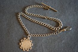 STERLING SILVER ALBERT CHAIN W/ FOB, albert chain with fob and t bar, approx 40cm, sterling silver