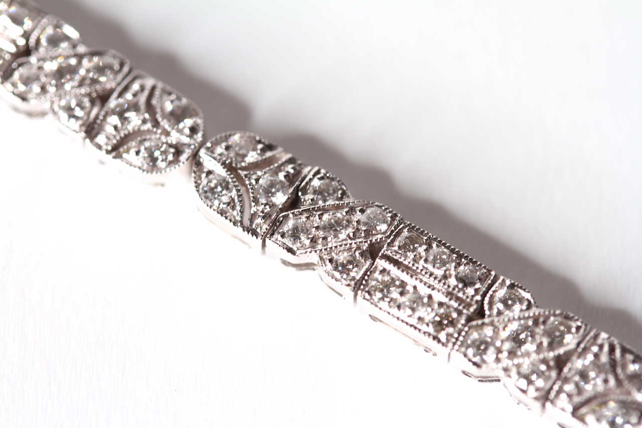 18ct Diamond Bracelet, Art Deco style, 18.5cm long, estimated total diamond weight 1.50ct+, - Image 2 of 2