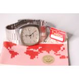 NOS 1983 OMEGA SEAMASTER QUARTZ WITH PAPERS AND SWING TAG REFERENCE 1342, silver cushion dial,