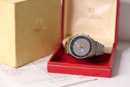 GENTLEMENS OMEGA SPEEDMASTER MKII RARE RACING DIAL WRISTWATCH REF 14500148 W/BOX & SERVICE