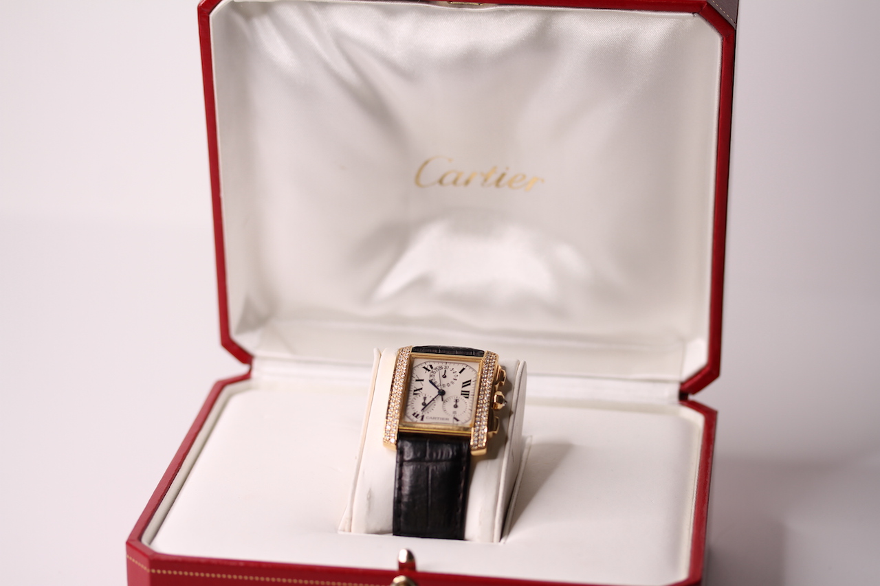 18CT DIAMOND SET CARTIER TANK FRANCAISE CHRONOFLEX REFERENCE 1830 WITH BOX AND PAPERS, rectangular - Image 3 of 4