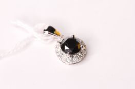 Natural Black & White Diamond Pendant, centre set with 1 round brilliant cut black diamond 1.23ct,