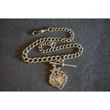 ANTIQUE STERLING SILVER ALBERT CHAIN W/ FOB, albert chain with fob and t bar, possibly, approx 35cm,