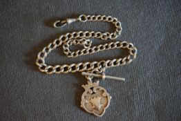 ANTIQUE STERLING SILVER ALBERT CHAIN W/ FOB, albert chain with fob and t bar, possibly, approx 35cm,