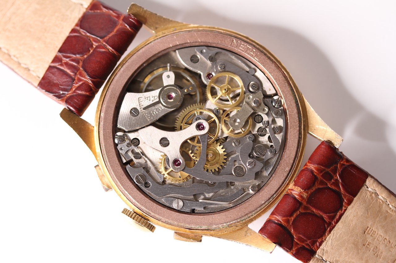 VINTAGE 1950S EXACTUS CHRONOGRAPH, circular dial, twin register, red center seconds, dagger and - Image 4 of 4