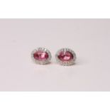 Pair of Natural Pink Sapphire & Diamonds Earrings, set with 2 oval cut pink sapphires totalling 1.