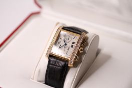 18CT DIAMOND SET CARTIER TANK FRANCAISE CHRONOFLEX REFERENCE 1830 WITH BOX AND PAPERS, rectangular