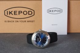 GENTLEMENS NOS IKEPOD AUTOMATIC WRISTWATCH W/ BOX & GUARANTEE REF. 2642, circular blue dial with