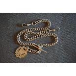 ANTIQUE STERLING SILVER ALBERT CHAIN W/ FOB, albert chain with fob and t bar, possibly produced in