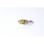 Yellow Sapphire & Diamond 3 Stone Ring, yellow sapphire approximately 1.15ct, diamonds totalling