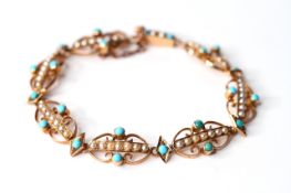 Victorian Turquoise & Pearl Bracelet, 15ct Gold