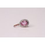 Natural Pink Sapphire & Diamond Pendant, set with 1 oval cut pink sapphire 0.93ct, 24 round