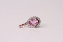 Natural Pink Sapphire & Diamond Pendant, set with 1 oval cut pink sapphire 0.93ct, 24 round