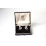 Pair Of 18ct White Gold Fan/Shell Shaped Clip On Earrings, set with rubies and diamonds, comes