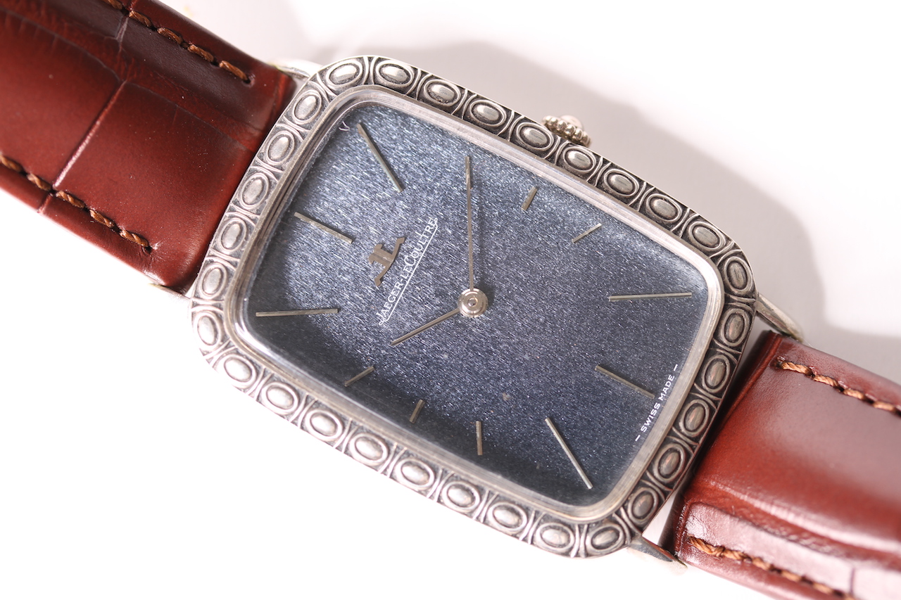 UNUSUAL 1960S JAEGER-LE COULTRE DRESS WATCH, oversize rectangular cushion blue textured dial,