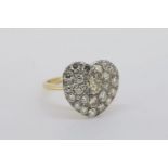 Heart Shaped Ring, pave set diamonds in white gold, diamond weight unknown, tests as 18ct yellow