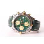 BREITLING CHRONOMAT WITH BOX AND PAPERS CIRCA 1992 REFERENCE B13048, circular green dial, gilt