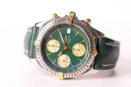 BREITLING CHRONOMAT WITH BOX AND PAPERS CIRCA 1992 REFERENCE B13048, circular green dial, gilt