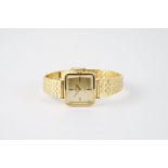 LADIES OMEGA DE VILLE WRISTWATCH, rectangular champagne dial with stick hour markers and hands, 26mm