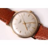 VINTAGE LONGINES FLAGSHIP AUTOMATIC, silver dial, gilt baton hour markers, 9ct case, case back