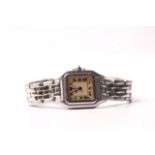 LADIES CARTIER PANTHERE STAINLESS STEEL REFERENCE 1320, square dial with Roman numerals, 23mm