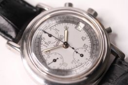 VINTAGE EBERHARD & CO CHRONOGRAPH REFERENCE 78800, two tone silver dial, Arabic numerals, triple