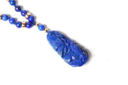 Lapis Lazuli 9ct carved necklace, Lapis beads, 9ct spacers, carved lapis pendant, 50cm necklace, 5.