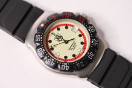 TAG HEUER ' NIGHT DIVER' PROFESSIONAL 200M REFERENCE WA1211, luminous dial, red detail, black bezel,