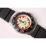 TAG HEUER ' NIGHT DIVER' PROFESSIONAL 200M REFERENCE WA1211, luminous dial, red detail, black bezel,